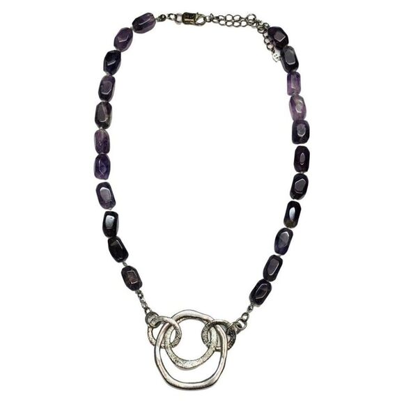Vintage Etienne Aigner Genuine Purple Amethyst Silver Tone Chain Necklace 21in - Picture 2 of 9